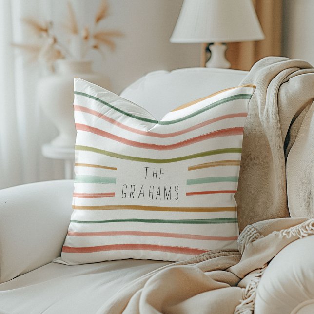 Almofada Nome Personalizado de Faixa Colorida (Colorful Stripes Custom Name Personalized hrow Pillow)
