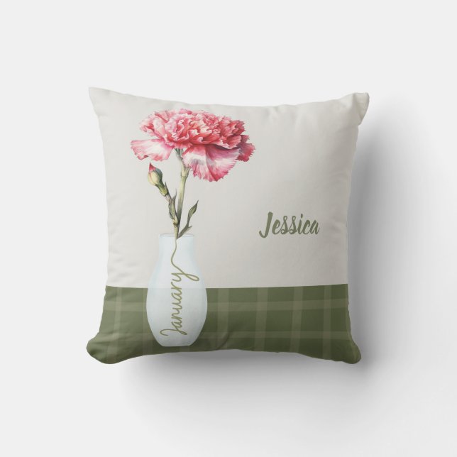 Almofada Nome Personalizado de Flor do Mês de Nascimento de (Frente)
