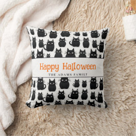Almofada Nome Personalizado de Gatos Negros Feliz Halloween