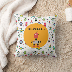 Almofada Nome Personalizado de Robôs Multicolores Cute Cria