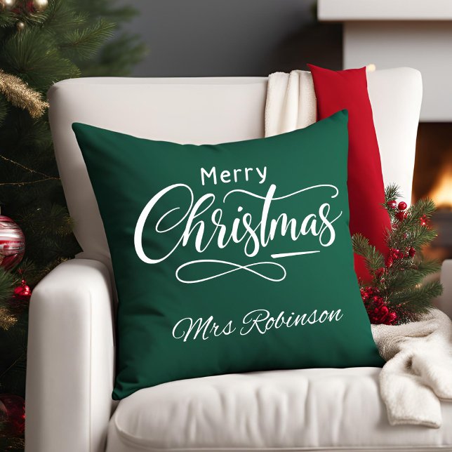 Almofada Nome Personalizado de Script de Feliz Natal Modern (Criador carregado)