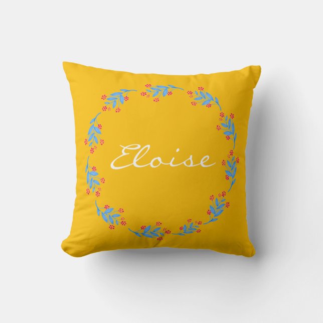 Almofada Nome Personalizado de Terra Floral Amarelo Escandi (Frente)