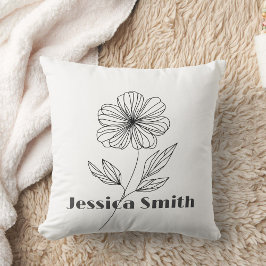 Almofada Nome personalizado Desenho da Linha de Flor Minima