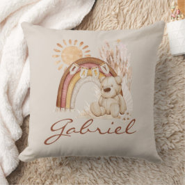 Almofada Nome Personalizado do Bebê Boho Bear Rainbow Sunsh