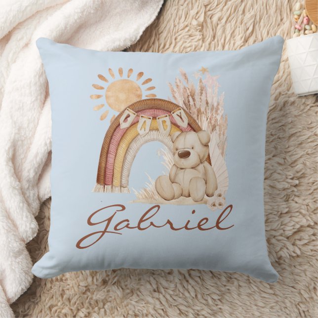 Almofada Nome Personalizado do Bebê Boho Bear Rainbow Sunsh (Cobertor)