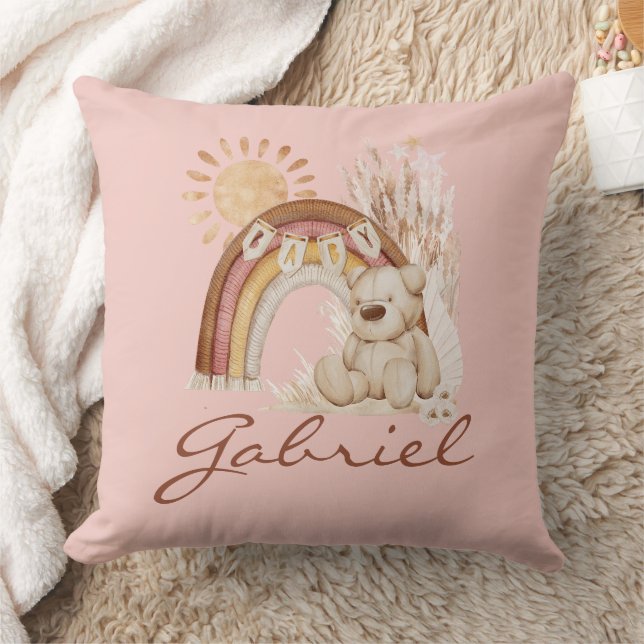 Almofada Nome Personalizado do Bebê Boho Bear Rainbow Sunsh (Cobertor)