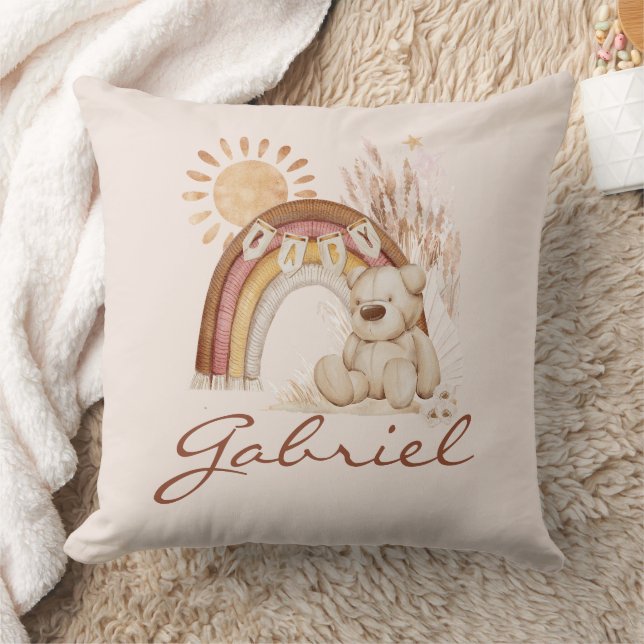 Almofada Nome Personalizado do Bebê Boho Bear Rainbow Sunsh (Cobertor)
