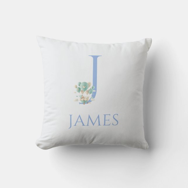 Almofada Nome personalizado do bebê flutuando com balões (Frente)