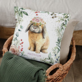 Almofada Nome Personalizado do Coelho Floral de Coelho de W