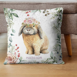 Almofada Nome Personalizado do Coelho Floral de Coelho de W