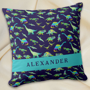 Almofada Nome Personalizado do Dinossauro Gelado Azul