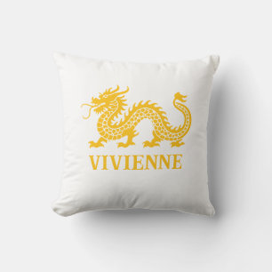 Almofada Nome Personalizado do Dragão Chinoiserie Amarelo P
