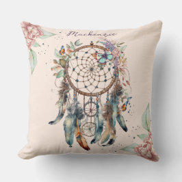 Almofada Nome Personalizado do Dreamcatcher Boho Watercolor