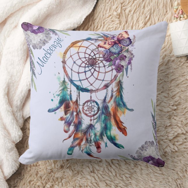 Almofada Nome Personalizado do Dreamcatcher Boho Watercolor (Cobertor)
