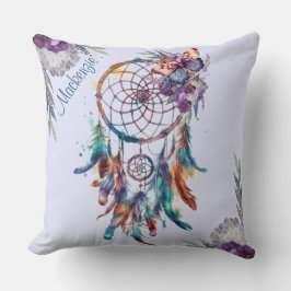 Almofada Nome Personalizado do Dreamcatcher Boho Watercolor