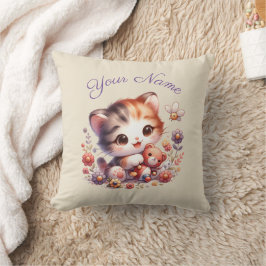 Almofada Nome Personalizado do Kitten Reproduzindo Aquarela