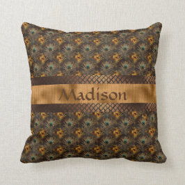 Almofada Nome Personalizado do Peacock Teal Dourado Elegant