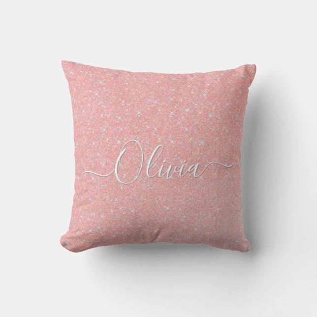 Almofada Nome Personalizado do Sparkle Glitter Rosa Pastel (Frente)