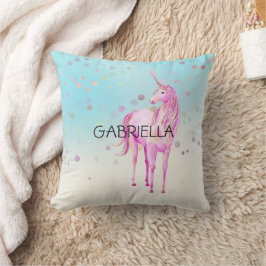 Almofada Nome Personalizado do Unicorn Confetti Rosa