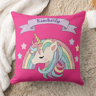Almofada Nome Personalizado do Unicorn e do Sparkly Rainbow