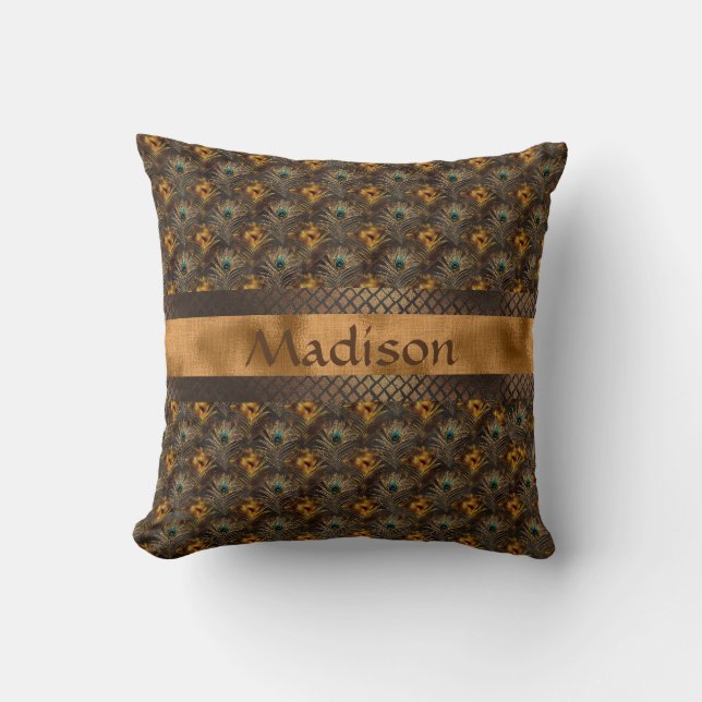 Almofada Nome Personalizado Dourado Elegante (Frente)