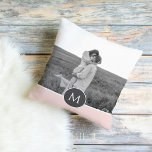 Almofada Nome personalizado e foto minimalista cor-de-rosa<br><div class="desc">Nome personalizado e foto minimalista cor-de-rosa pastel</div>