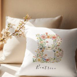 Almofada Nome Personalizado e Monograma Floral 'B'