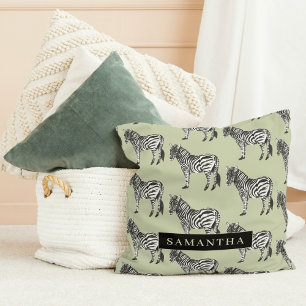 Almofada Nome Personalizado e Padrão Selvagem de Zebra Sel