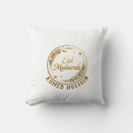 Almofada Nome Personalizado Eid Mubarak Floral Lua Dourada