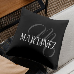 Almofada Nome personalizado elegante preto   Sobrenome