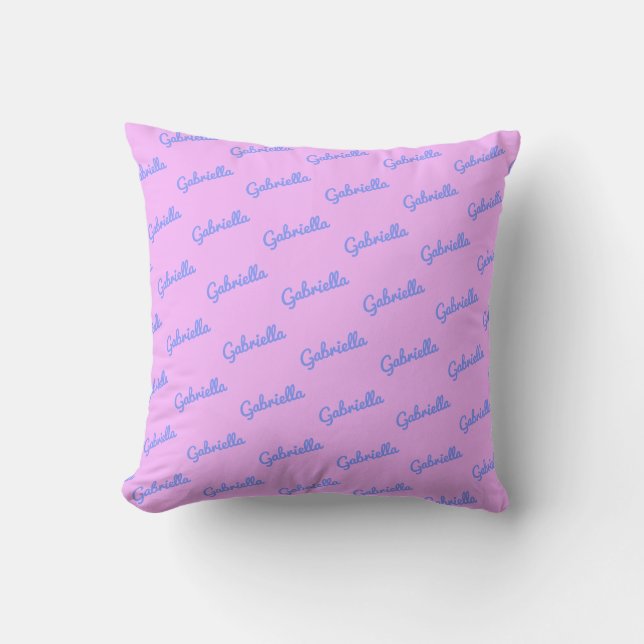 Almofada Nome Personalizado em Script Rosa e Roxo Fofos  (Frente)