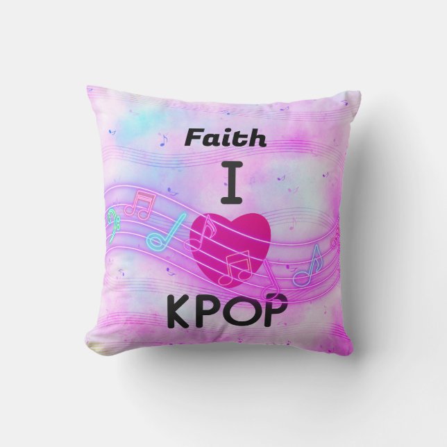 Almofada Nome personalizado Eu amo K-pop (Frente)