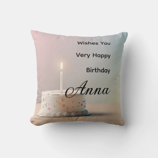 Almofada Nome personalizado Feliz Aniversário  (Frente)