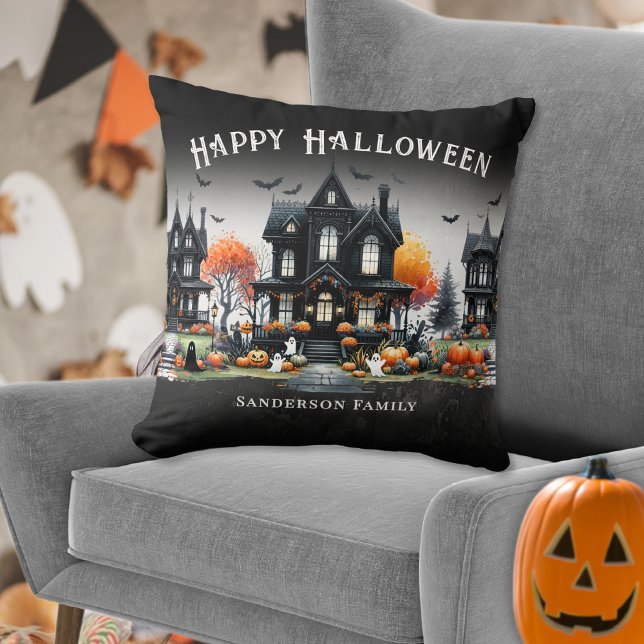 Almofada Nome Personalizado Feliz Halloween (Personalized Name Happy Halloween Throw Pillow)