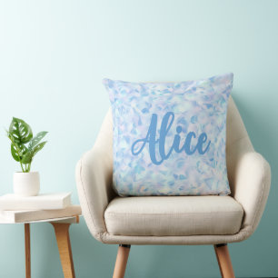 Almofada Nome Personalizado Flor de Lilás Pétala Forma Orgâ