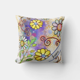 Almofada Nome Personalizado Floral de Cor de Água Moderna