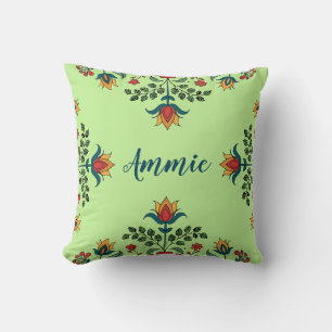 Almofada Nome Personalizado Floral Verde Elegante Pistachio