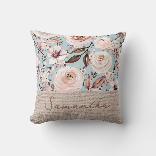 Almofada Nome Personalizado Floral Watercolor (Frente)