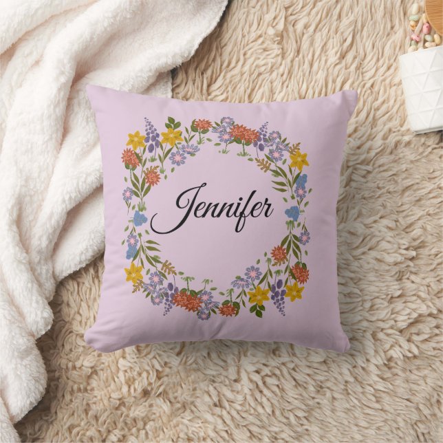 Almofada Nome Personalizado Flores Aquarela Florais  (Cobertor)