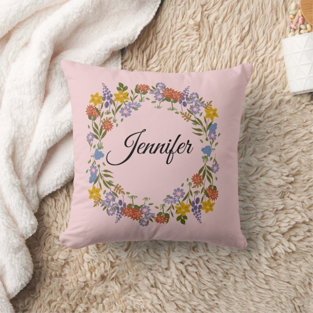 Almofada Nome Personalizado Flores Aquarela Florais  (Cobertor)