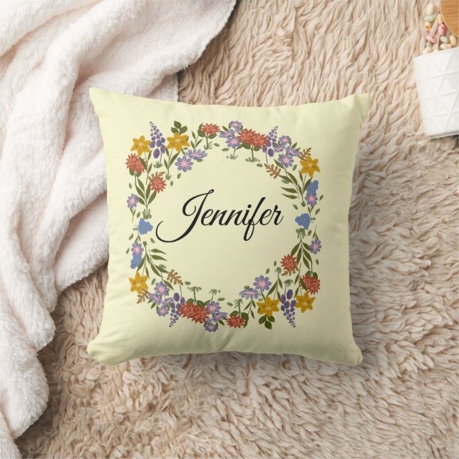 Almofada Nome Personalizado Flores Aquarela Florais  (Cobertor)