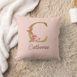Almofada Nome Personalizado Folha de Ouro Blush Rosas Rosa 
