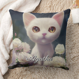 Almofada Nome Personalizado Gatinho Branco Fofo