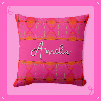 Almofada Nome Personalizado Girly Orange e Pink