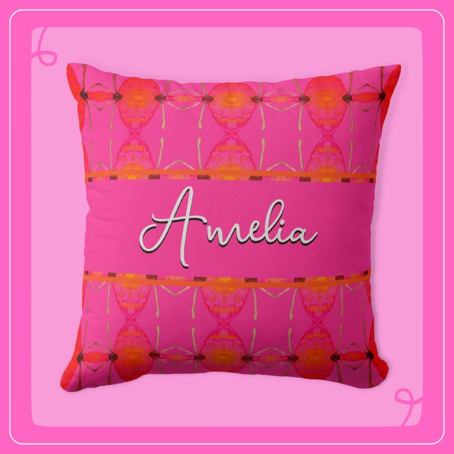 Almofada Nome Personalizado Girly Orange e Pink (Criador carregado)
