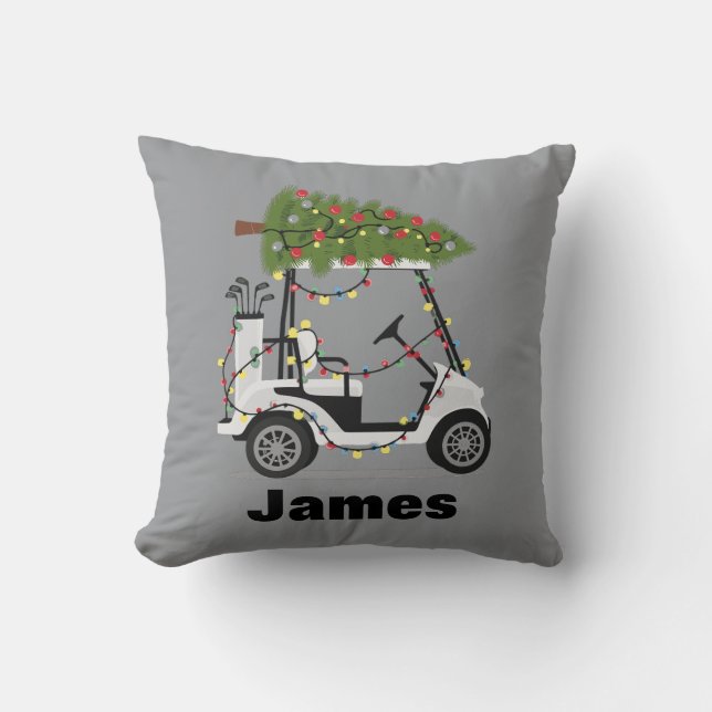 Almofada Nome Personalizado Golfer Natal Carrinho de Golfe  (Frente)