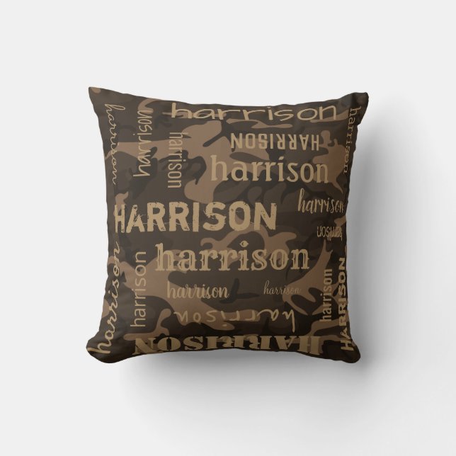 Almofada Nome Personalizado Mais Longo Camuflado Marrom (Frente)