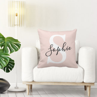 Almofada Nome Personalizado Moderno Monograma Pastel Rosa