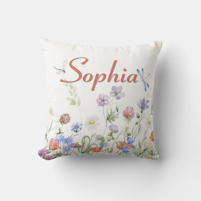 Almofada Nome Personalizado Personalizado do Wildflower (Frente)