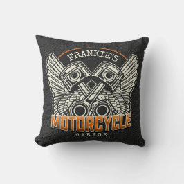Almofada Nome Personalizado Pistões Asas Motociclismo Garag